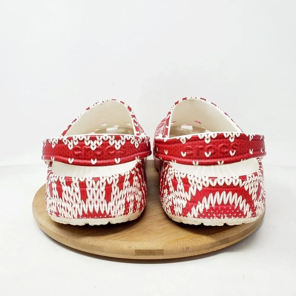 Crocs Holiday Clog Shoes Mens 12 Red White Knit‎ Ugly Christmas Sweater